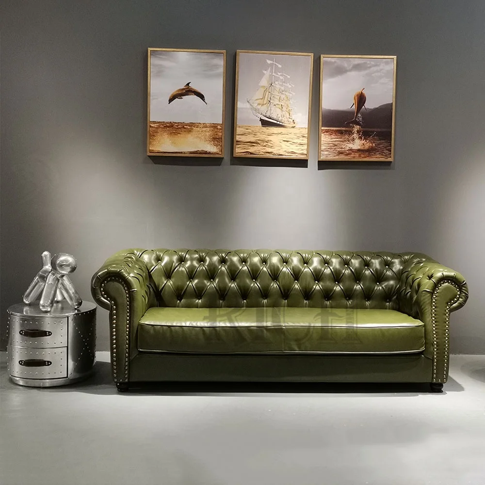 Комплект кожаных диванов chesterfield роскошный современный зеленый кожаный диван на продажу винтажный из искусственной кожи с глубокими