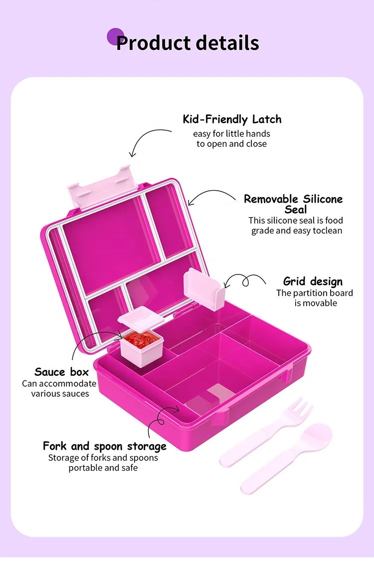 Aohea BPA free  Microwave and Dishwasher safe  Healthy  Portable Bento Box for Kids and Adults with cutlery with sauce jar