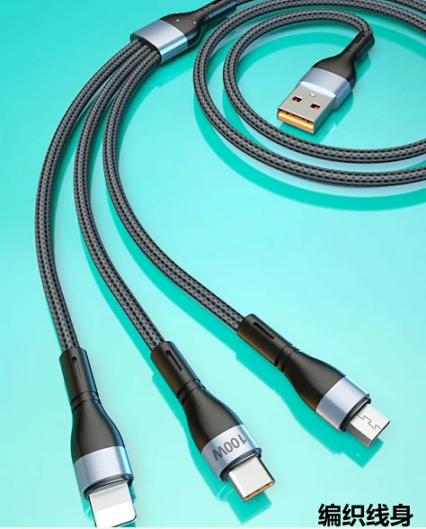 OEM Factory Nylon Multi Phone Charger Cable Universal 3 in 1 Charger Standard Nylon Usb Cable for Iphone Cable Mobile Phone