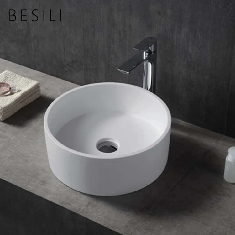 Bathroom hand wash basin solid surface stone sanitary ware white sinks