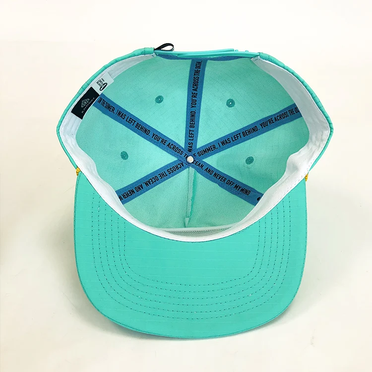 Custom Five Panel Waterproof Nylon Running Cap ,Unstructured 5 Panel Custom Rope Snapback Hat