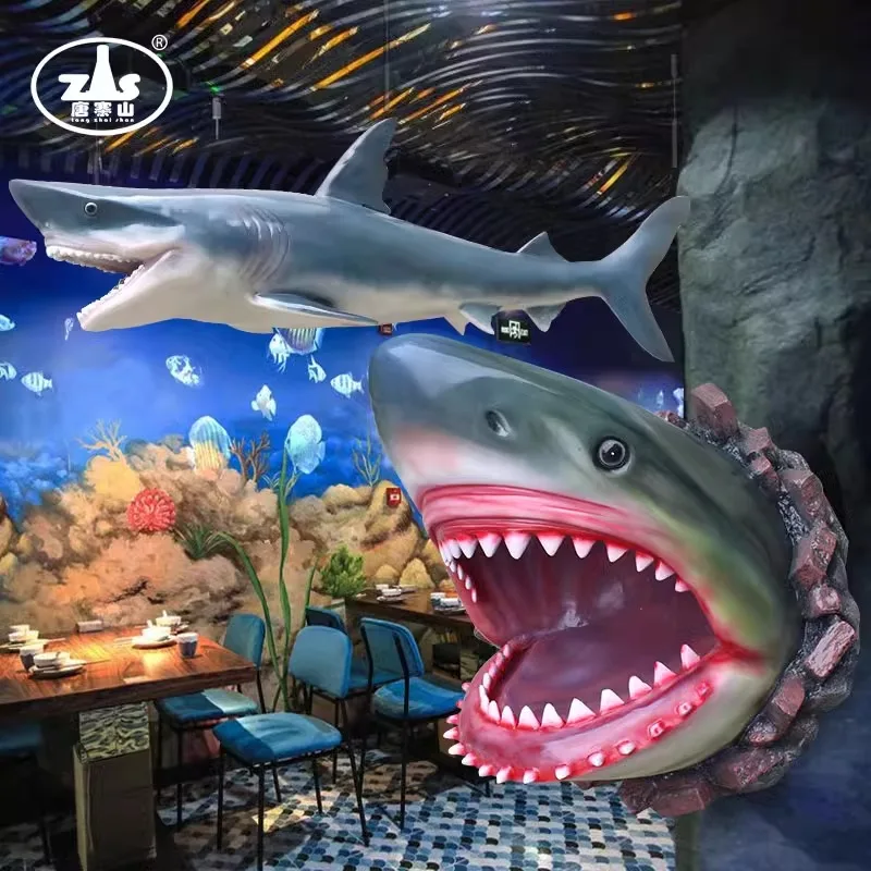 fiberglass resin fish shark statue /hanging wall shark head props /life size fiberglass shark sculpture