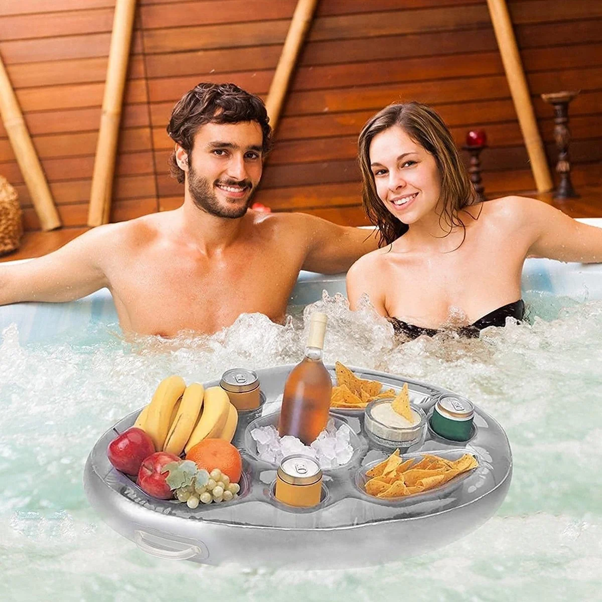 Inflatable Floating Drink Holder Floating Cup Holder Large Capacity Refreshment Table Tray With Handle For Pools And Beach Party