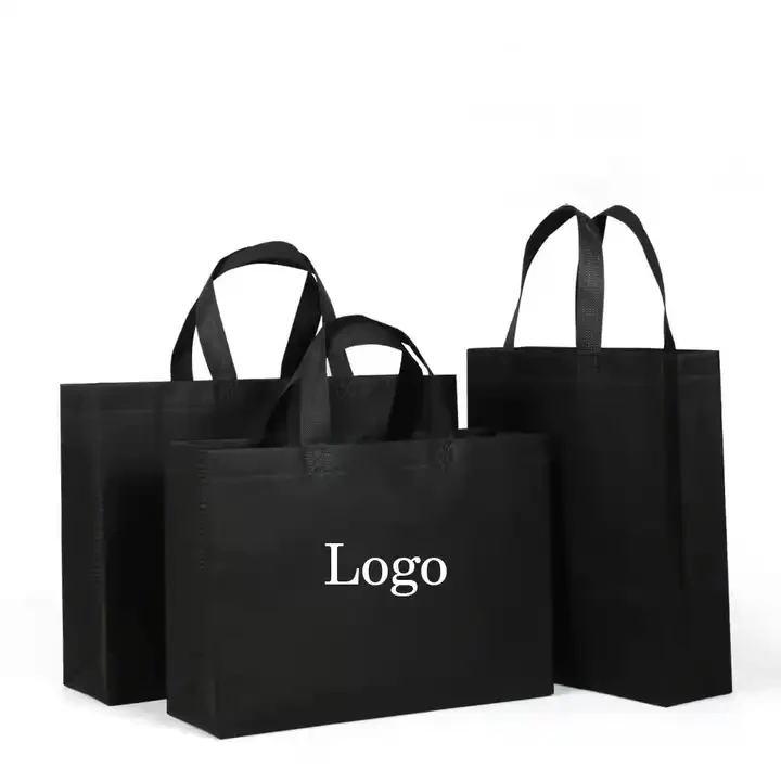 Eco Friendly Recyclable Black Nonwoven Spunbond Fabric Bag Non Woven Tote Reusable Shopping Gift Bags With Logo