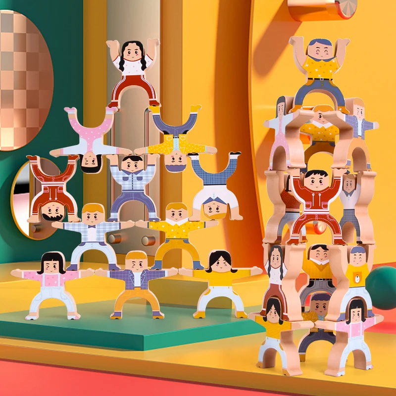 Wooden Hercules people hand eye coordination and balance training building blocks wooden toy for kids