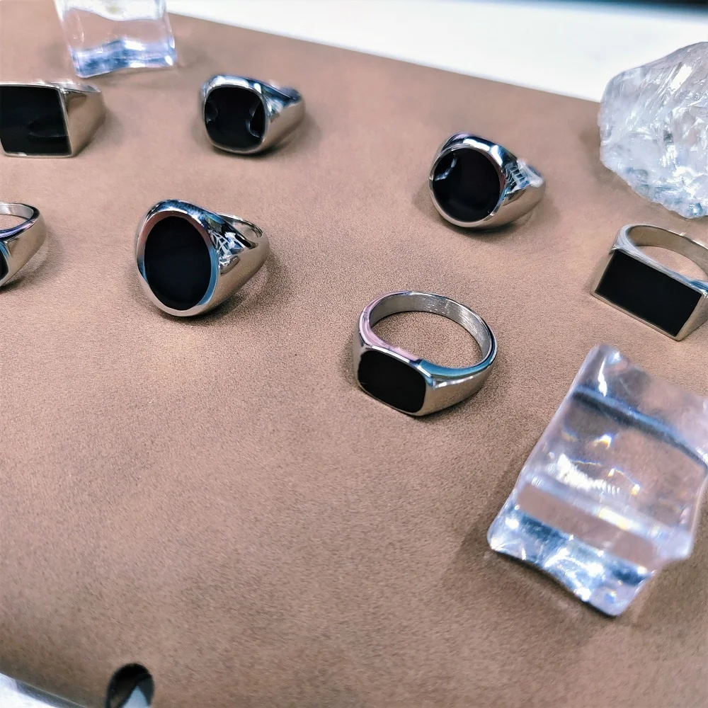 VAF черная эмалированная вывеска кольцо из нержавеющей стали прямоугольное круглое овальное массивное кольцо для мужчин