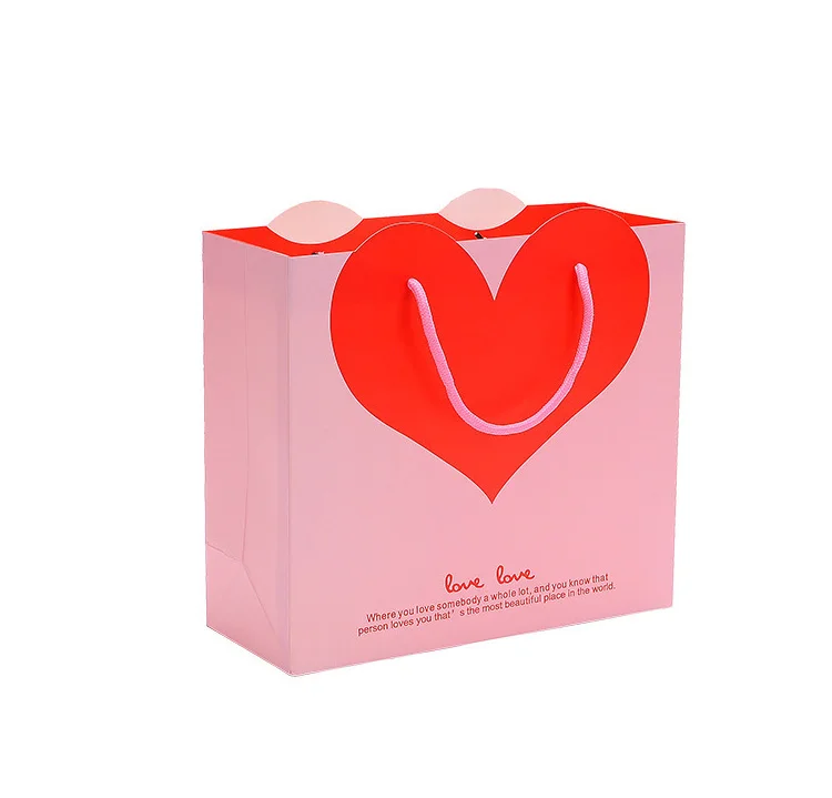 Love Heart Shape Logos Custom Print Wholesale Bulk Pouch Suppliers Birthday Paper Festival Bags Manufacturers