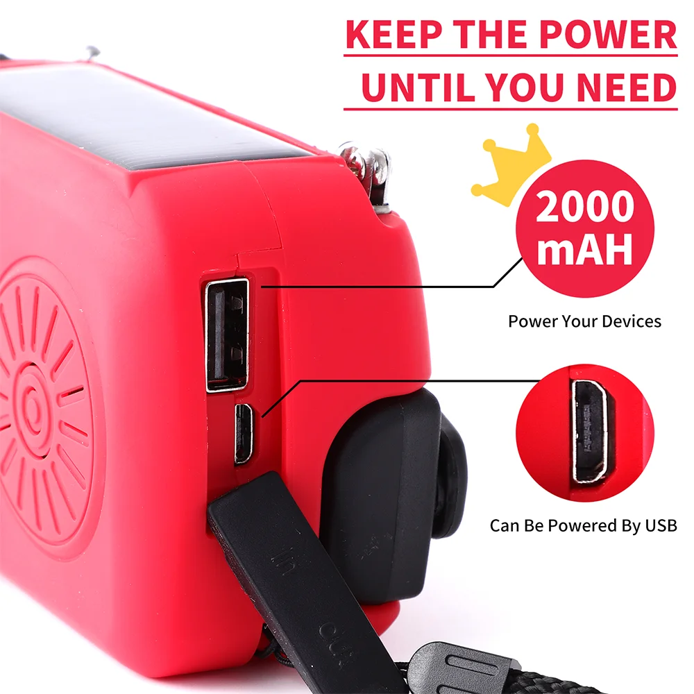 Wholesale Hot Styles Rechargeable Battery Portable Self Powered Dynamo SOS Alarm Emergency Solar Hand Crank Flashlight Weather B