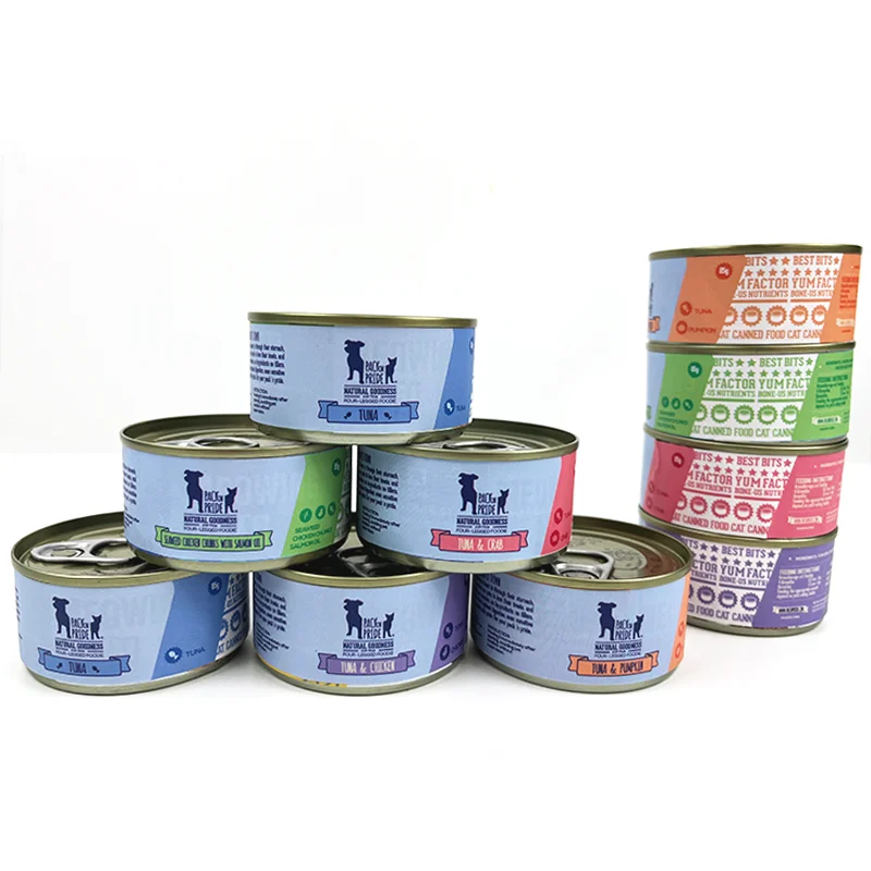 Pet Snack Suppliers Wholesale Cheap Multiflavor 85g Seafood Tuna Flavor canned cat food