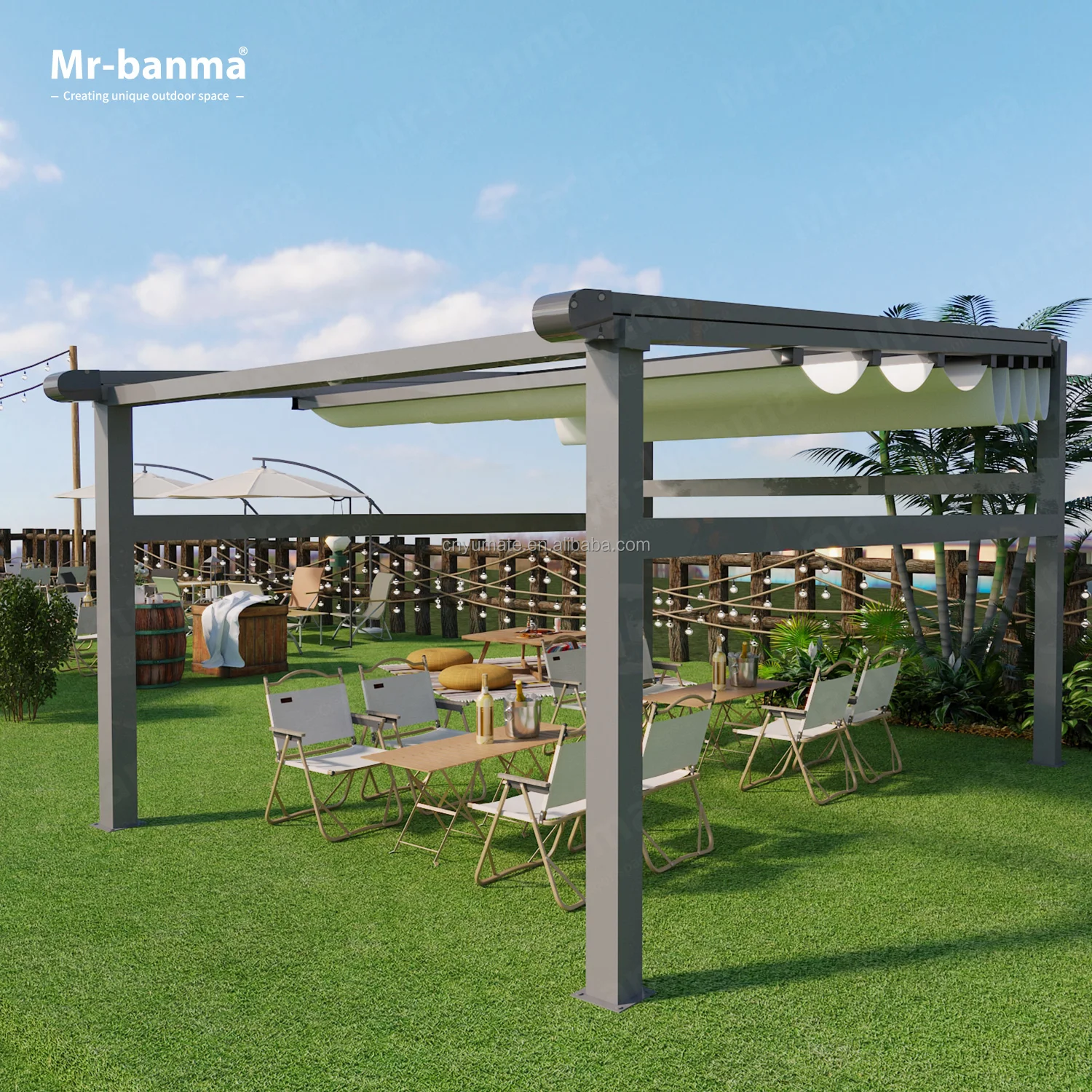 All Season Easily Assembled Waterproof Pvc Retractable Fabric Pergola With Pvc Fabric