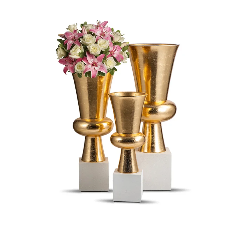 80/100/130cm Gold and White Trumpet Vase Tall Floor High Decorative Vases for Flowers Wholesale Vase for Flower Arrangement