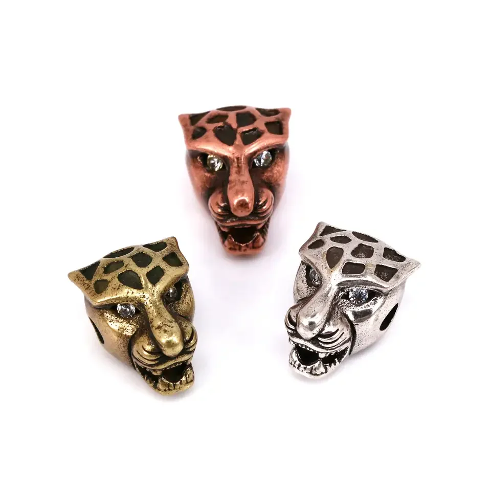 Jewelry Findings Turquoise Lion Head Charm Spacer Beads Animal Micro Pave CZ Men Bracelet Key For DIY Accessories