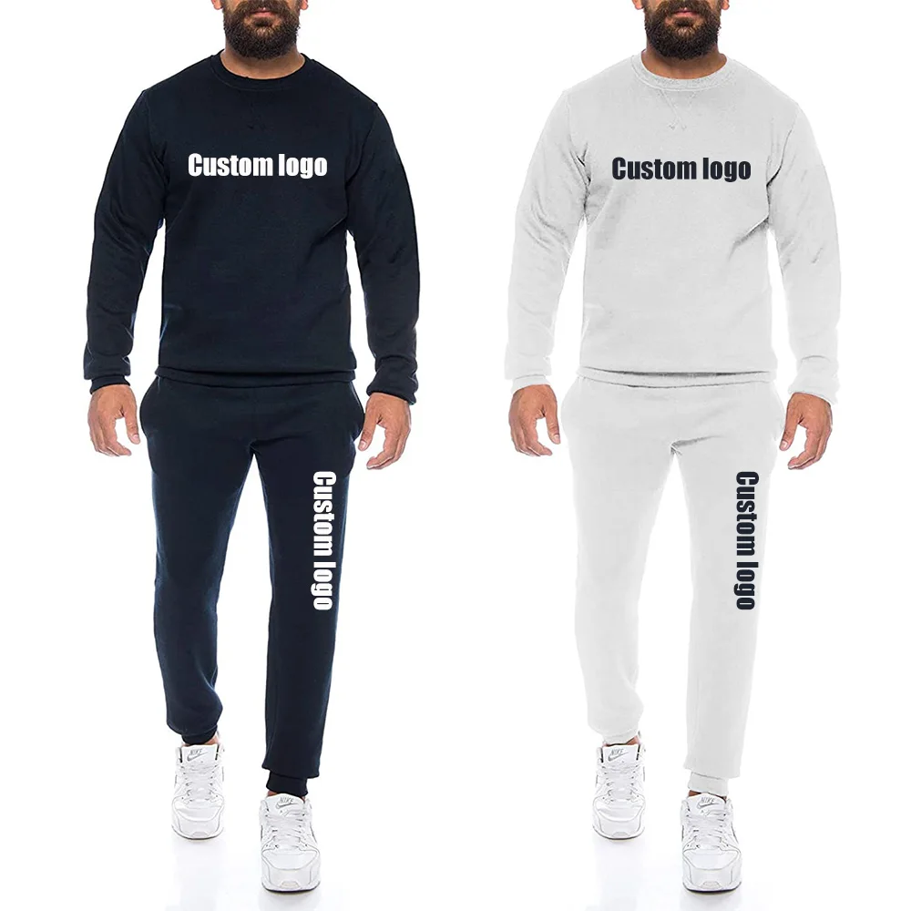 custom logo Private Label Plus Size Round Neck cotton gym sports Jogger Hoodie sweatsuit Set Men training wear