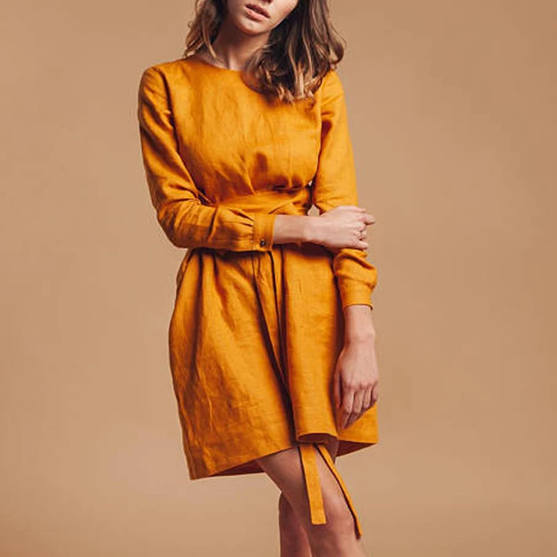 Custom Women Cotton Linen Dresses Wrap 100% Linen Dress