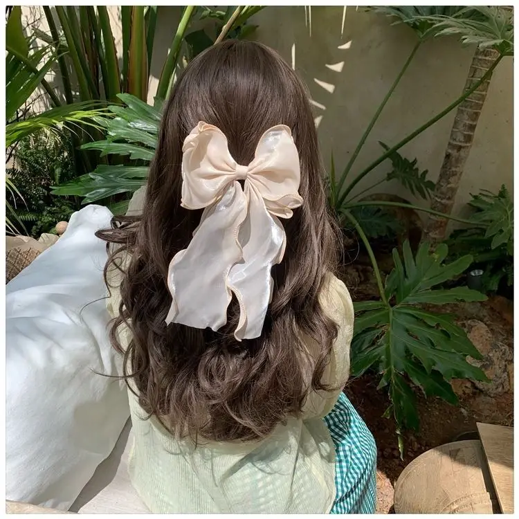 Large Bowknot Bowtie Mermaid Ribbon Organza Satin Bow Hair Pins Barrettes Clips Elegant Hair Accessories Wedding Silk Hair Bows