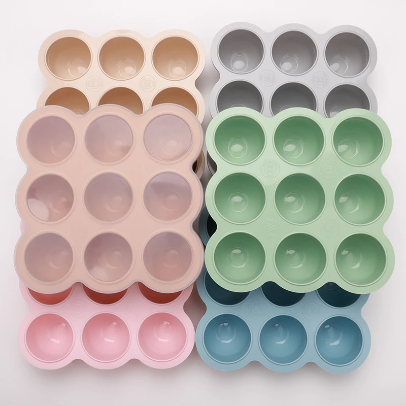 Hot Custom LOGO Color Silicone Ice Cubes Tray Baby Food Storage Container Silicone Baby Food Freezer Tray with Lid