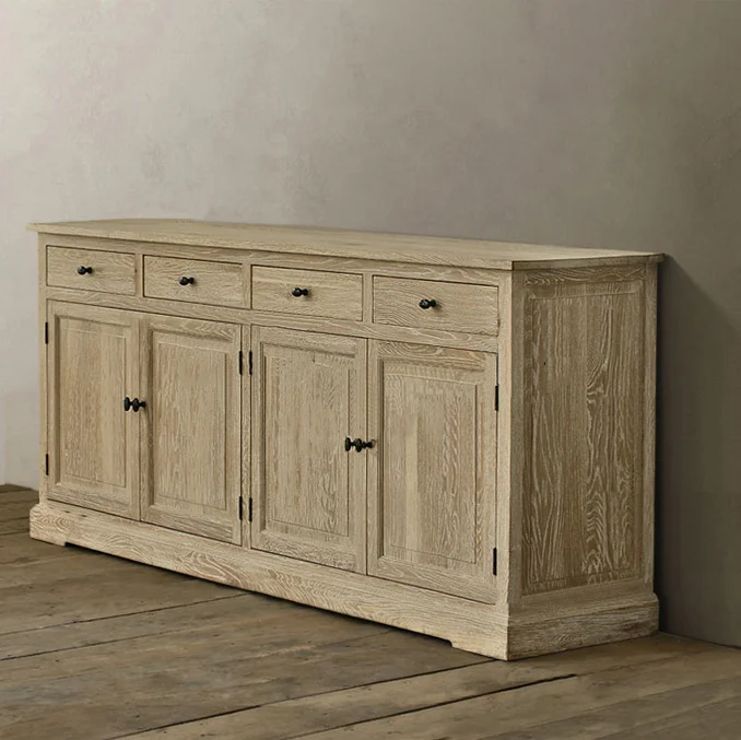 American style country solid wood oak 4-door sideboard Living room decorative cabinet