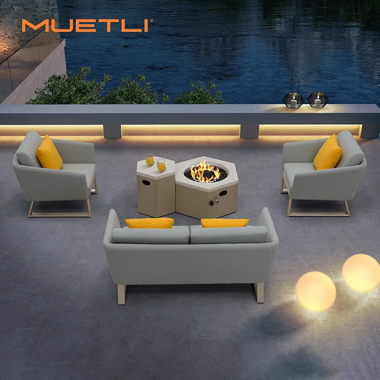 Новый дизайн, уличная мебель из матового алюминия для заднего двора, синтетические садовые стулья для внутреннего дворика, набор диванов