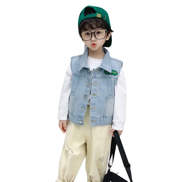 
Customized new spring kids cowboy waistcoat light blue boys denim vest 