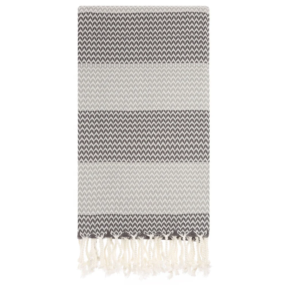 High-Quality Turkish Peshtemal with Thin Terry Cloth and Wave and Zig Zag Symbols Patterned Two Colored Beach Towel %100 Cotton