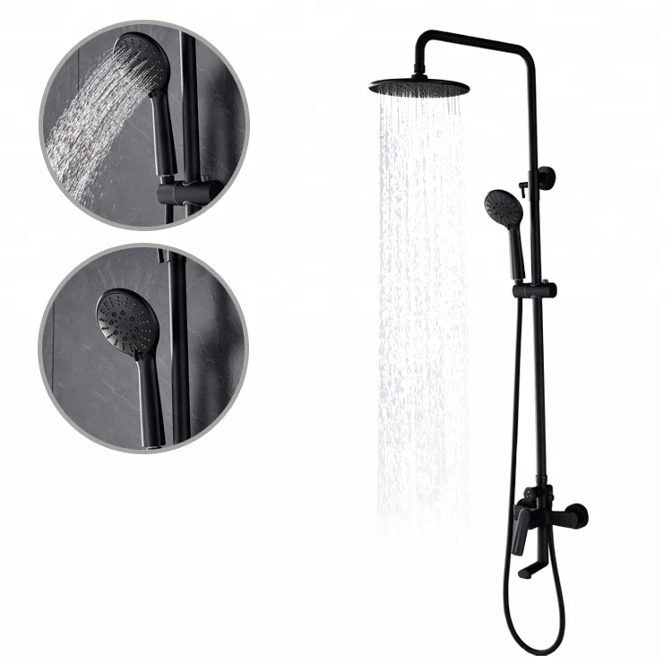 Luxury Single Handle Rainfall Rain Shower Faucet Tap Set Black Brass Bath Column with Ceramic Valve Core and Jet Spray Pattern