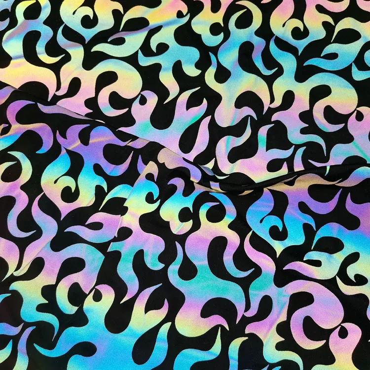 Wholesale Rainbow Reflective Fabric Spandex Polyester Iridescent Reflective Fabric for Fashion Clothing or Jacket