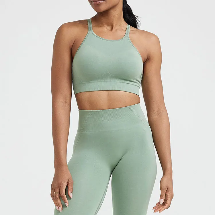 Women Leggings Sports Fitness Top Push Up Tracksuits Green Sports Bra Gym Pants Outfits