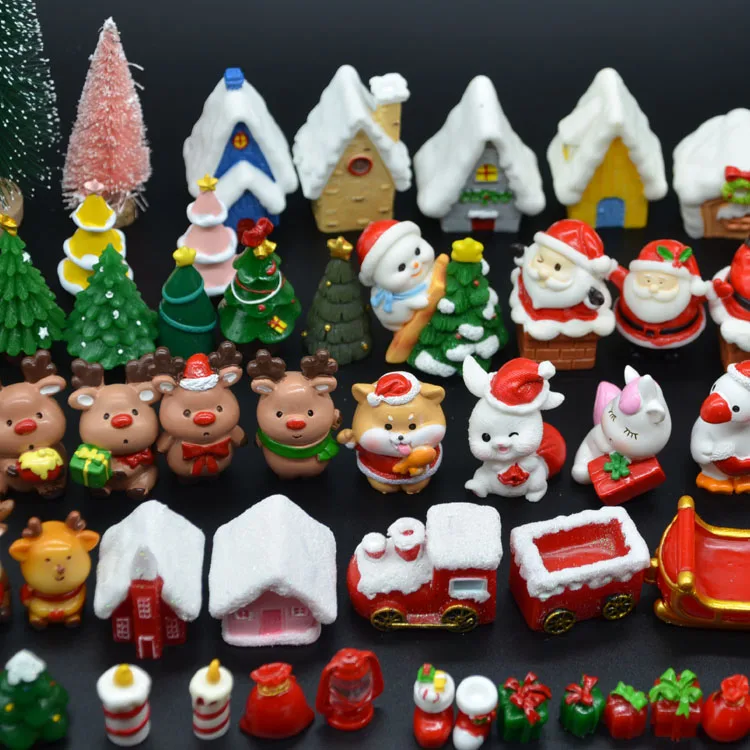 resin diy gift set little people toddler human figure of ornament christmas themed mini figurines xmas tree snowman children toy