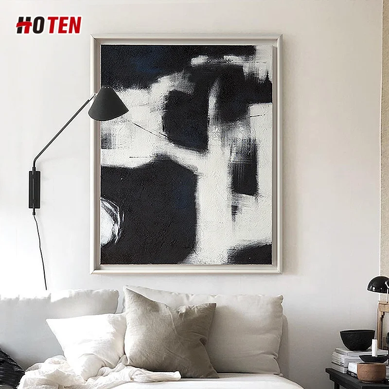 Original hand-painted abstract oil painting black and white living room hanging painting decorative painting sofa mural