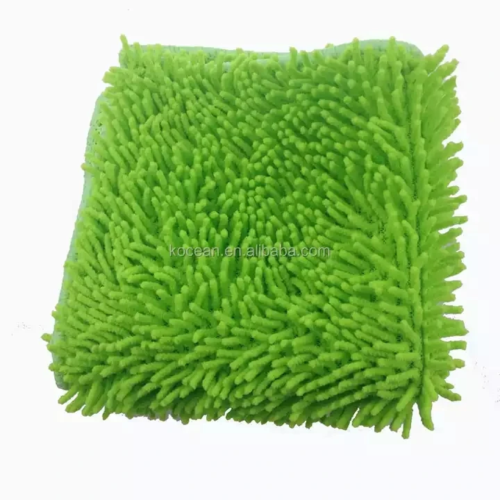 Kocean Hot Sale Microfiber Chenille Car Wash Polishing Cleaning Towel With Mesh