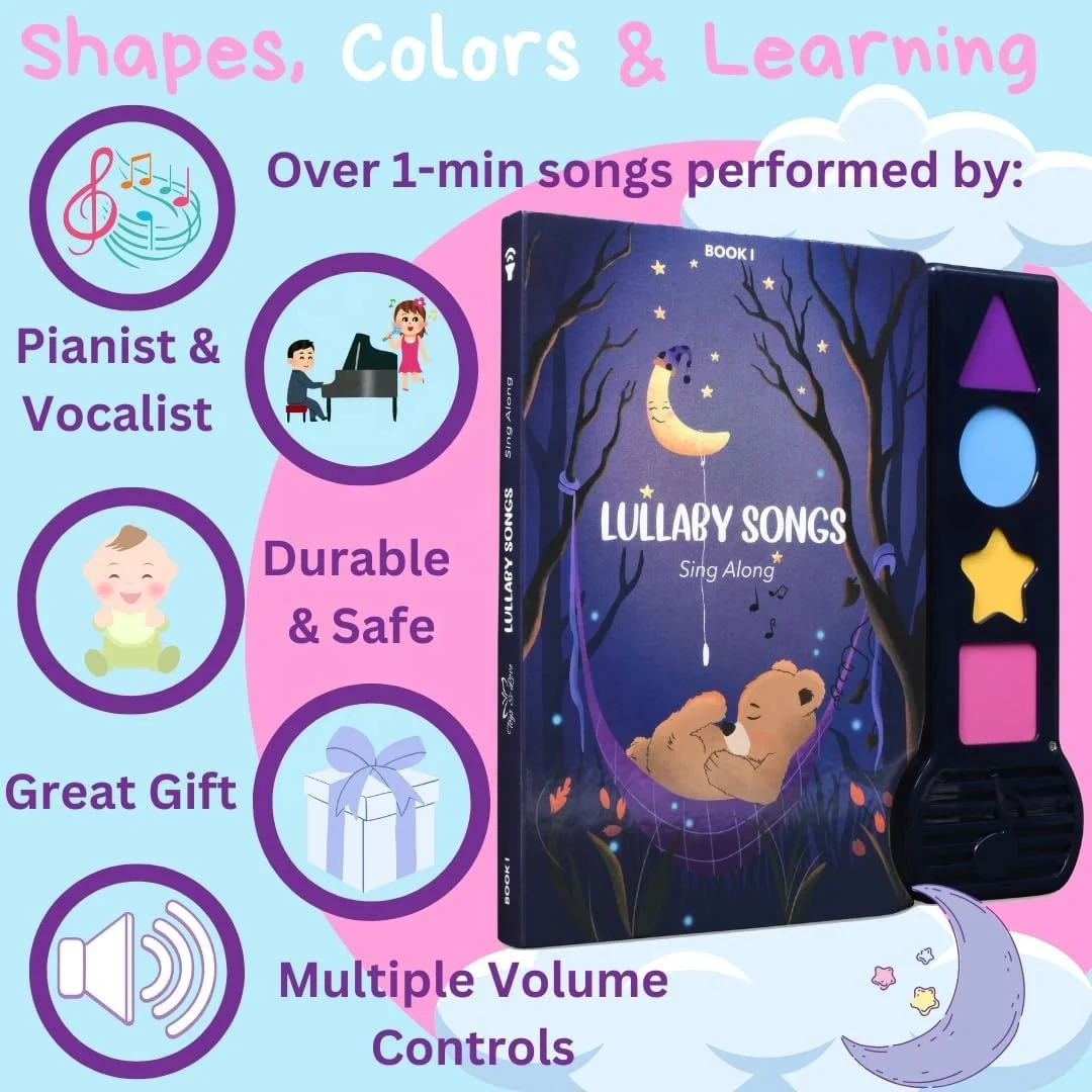 Musical Book for Toddlers with Lullaby Songs, Interactive Toy, Nursery Rhyme sound Book for Babies