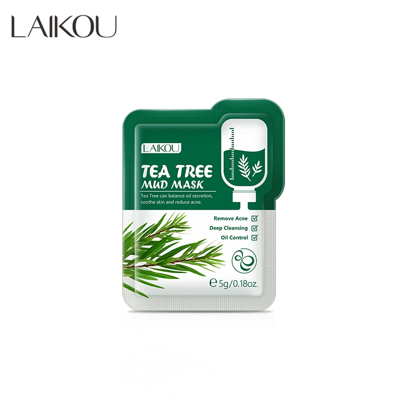 LAIKOU Tea Tree Mud Cream Skin Care Remove Acne Hydrating Oil Control Deep Pore Cleansing 5g Green Tea Matcha MudMask