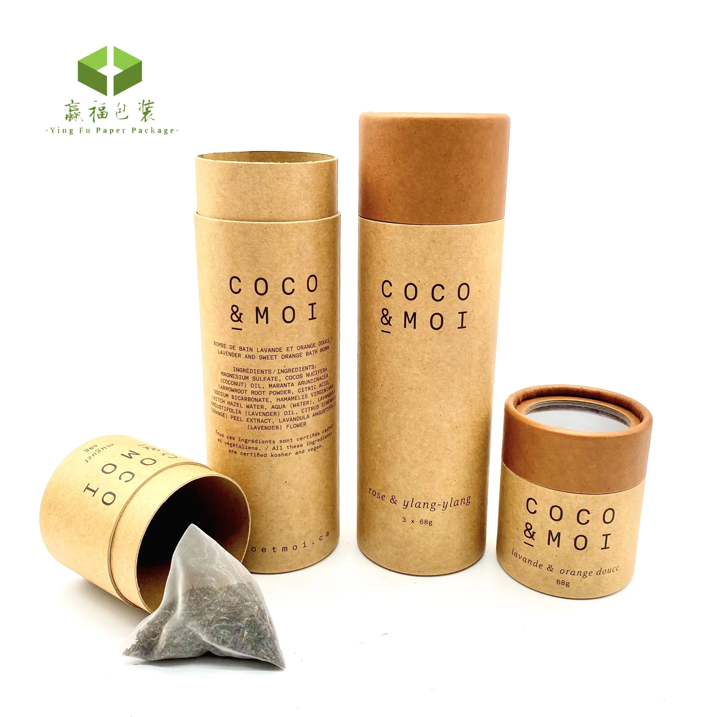 Custom transparent round electronic cylinder paper tube underwear packaging clear window pvc packaging incense food grade box
