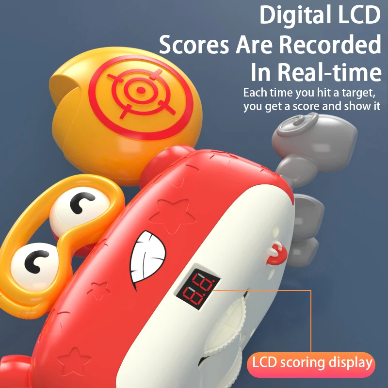 SL Cartoon Crab Target Shoot Game Outdoor Sound Light Score Kids Toy With Soft Foam Ball Gun Pistol For Parent-child Interaction