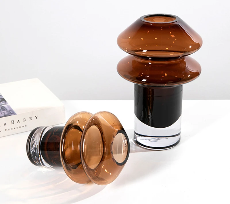 Bohemia handmade art brown mini clear crystal glass vase for flowers decoration