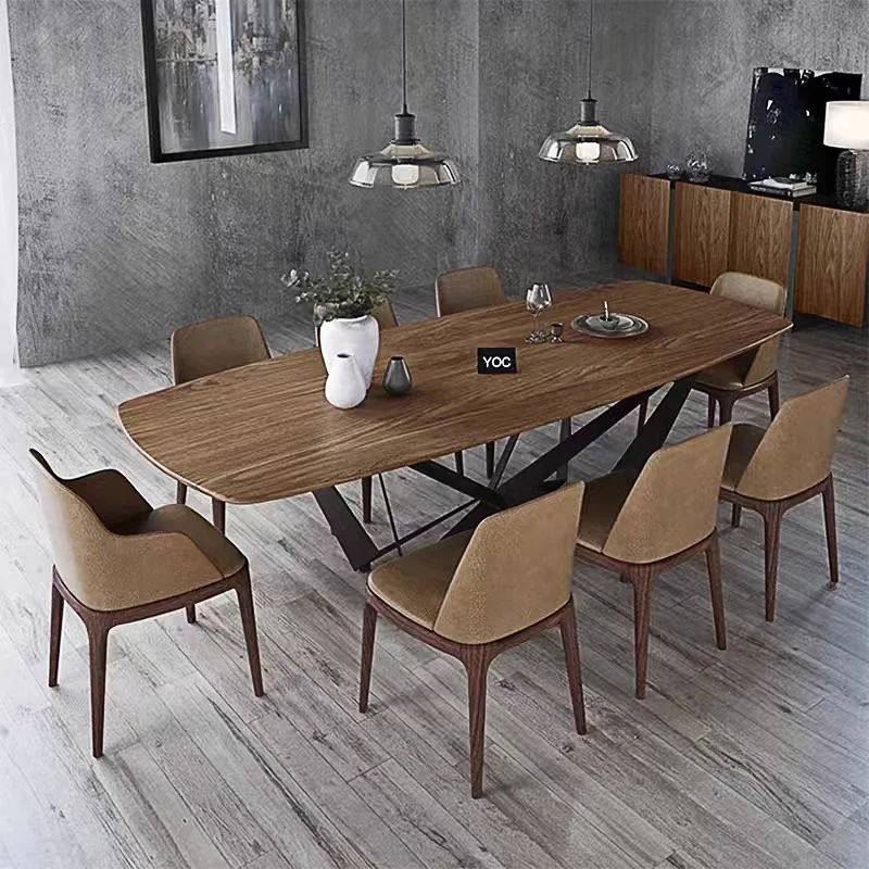 Modern Simple Solid Wood Restaurant 6/8/10 Person Dining Table Set Natural Dining Table With X Wood Legs