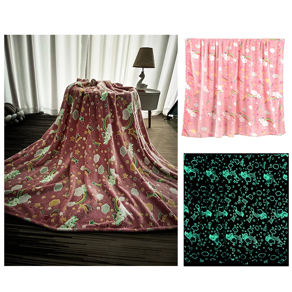 Glow in The Dark Throw Blankets Luminous Unicorns Blanket for Girls Super Soft Flannel Furry Fleece Blanket