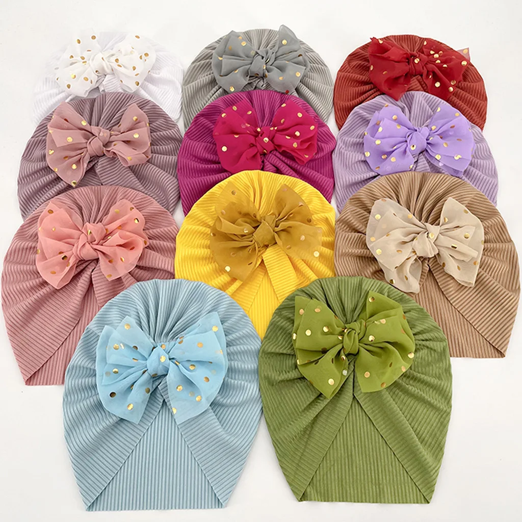 Wholesale big bow knot waffle fabric baby turban headband for mother and me baby fall hats hair accessories
