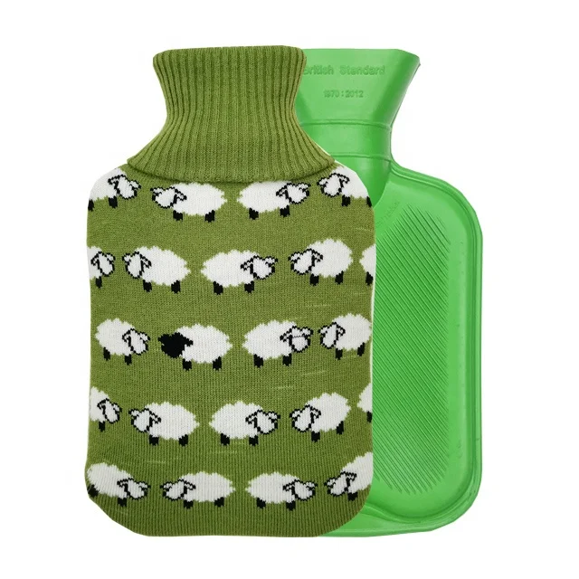 2 L Rubber Hot Water Bottle bag warm bottle BS 1970 2012 CE 1 LITRE with knitted cover