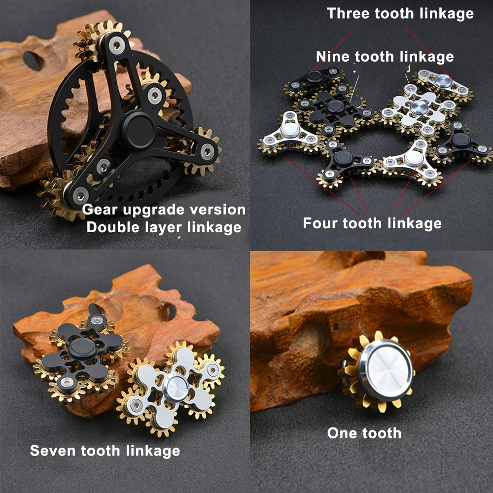 Stress Relief Finger Gyro Spinning Top Fidget Spinner Gears Linkage Fidget Gyro Toy Metal Gear Linkage Fidget Spinner