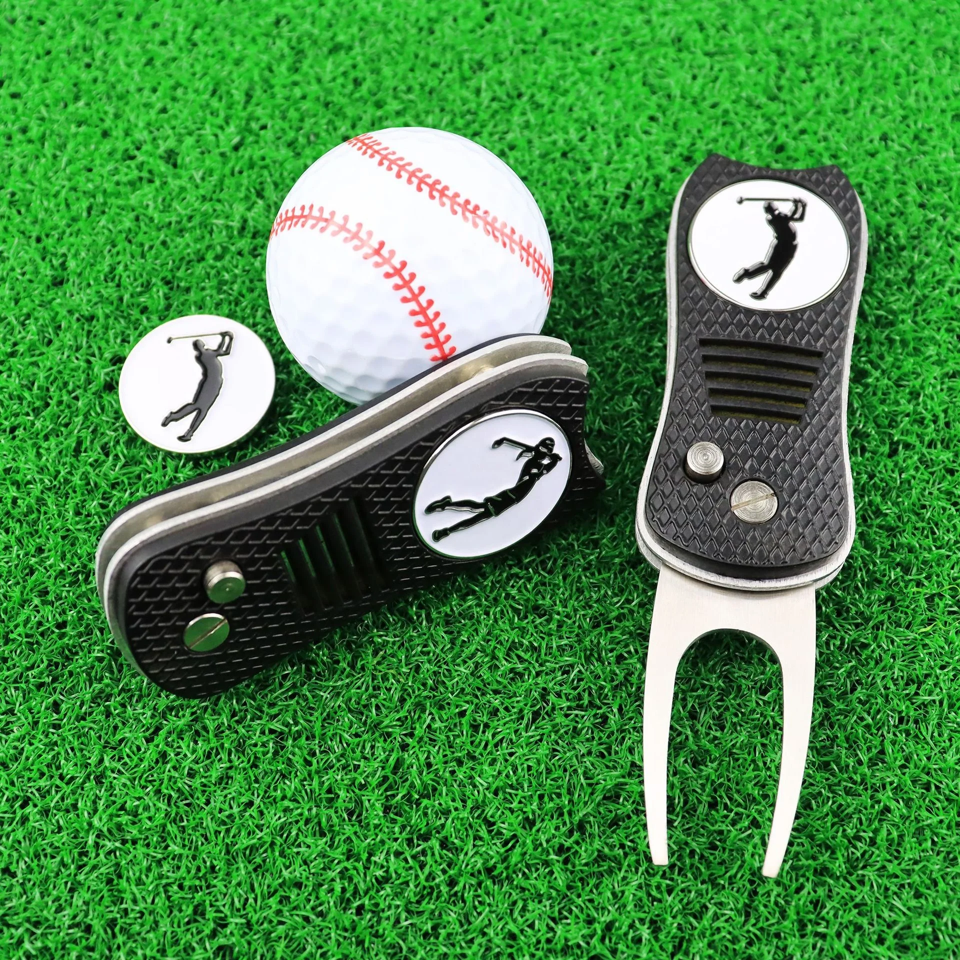 Wholesale Divot Repair Tool Metal Handle Mark Tool Retractable Switch Blade with Removable Ball Markers Blank Custom Logo