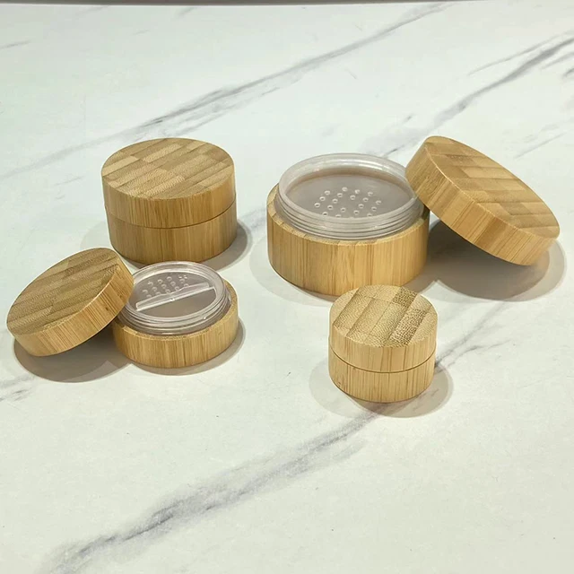 Hengjian NEW bamboo power case empty loose power jar with sifter 10g 20g 30g loose powder container plastic cosmetics packaging