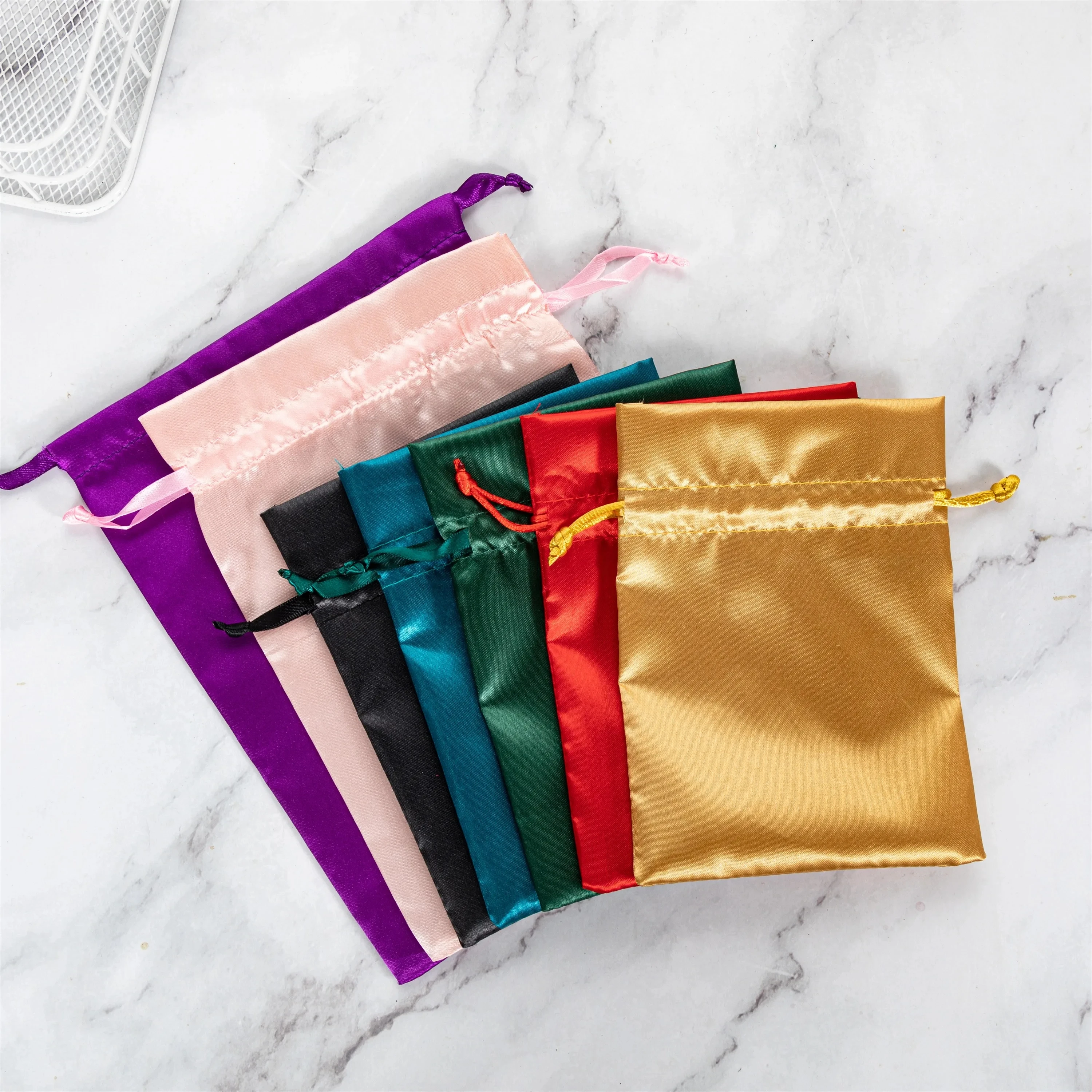 customized luxurious satin  ribbon drawstring  satin  satin bags with logo