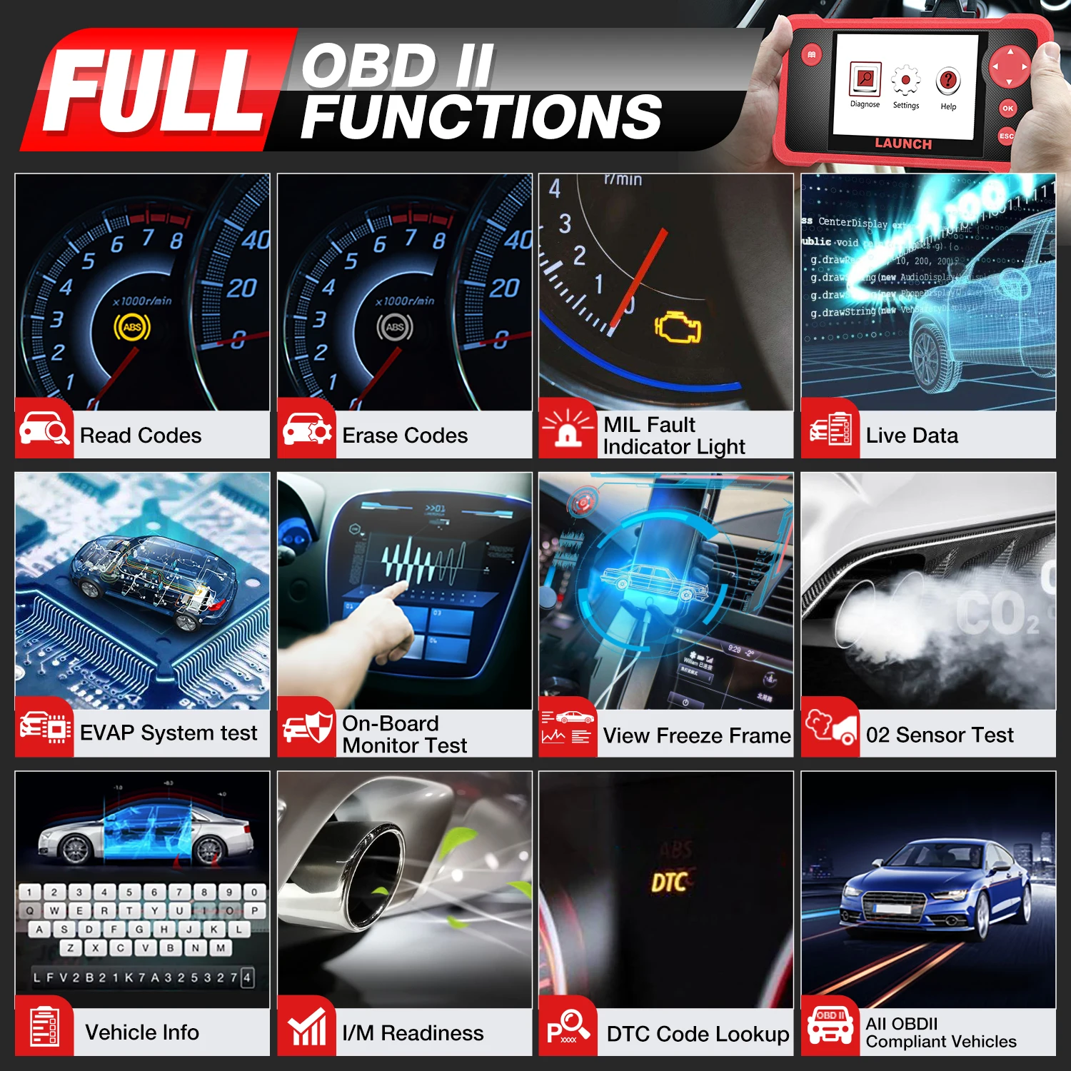 New Arrival Launch CRP123 V2.0 Car OBD2 Scanner Four System Elite Code Reader 4 Inches AT ABS SAS SRS Analyzer Auto Diagnostic