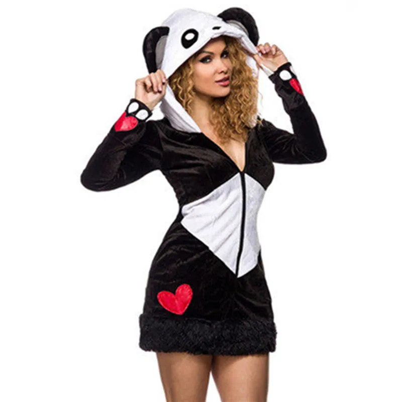 Sexy Black and White Panda Christmas Adult Furry Animal Cosplay Costume Halloween Carnival Party Fancy Dress M40300