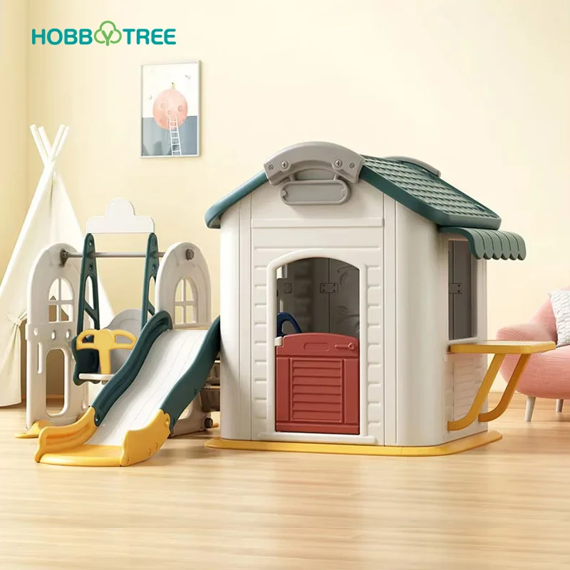 Hobby Tree House Theme Slide and Swing Set Indoor  Plastic Kindergarten Toys for Kids