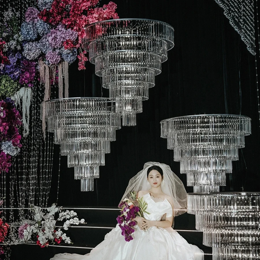 Acrylic crystal ice bar chandelier wedding banquet hall ceiling hanging lamp crystal Light Christmas decorative chandelier