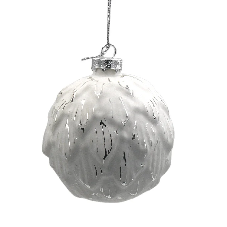 Factory Wholesale Promotional Personalized Round 8cm White Hanging Ornaments Christmas Glass Ball For Xmas Tree Decoration
