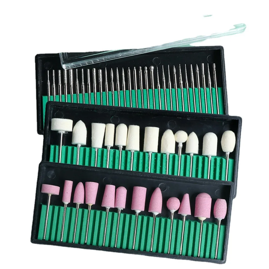 12 PCS Set Pink Quartz Stone Nail Drills Bits Wool Nail Bits Electric Portable Holder Wool Nail Drill Bit Set