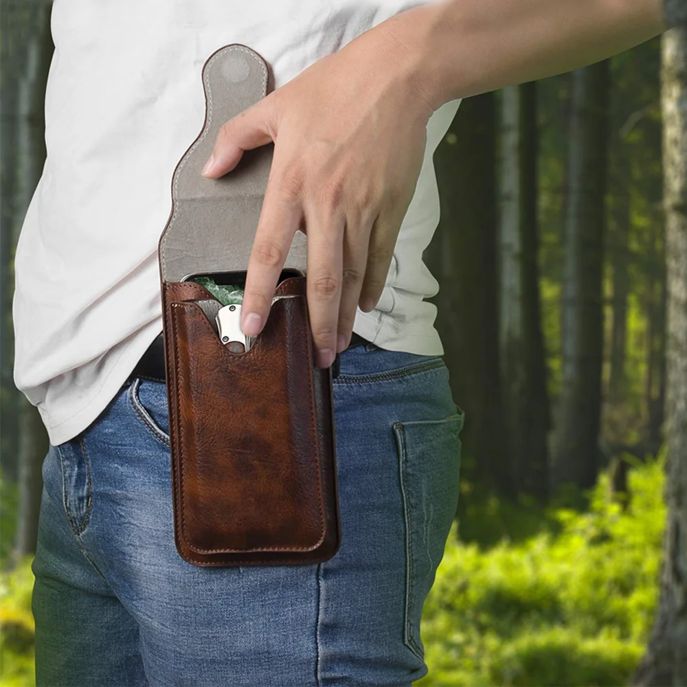 Custom Multi-purpose Leather Waist Pouches RFID Blocking Belt Clip Magnetic Cell Phone Holster Case